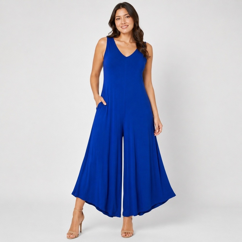 Spense Blue Wide Leg Jumpsuit Womens Small Sleeveless Stretch Knit NWT